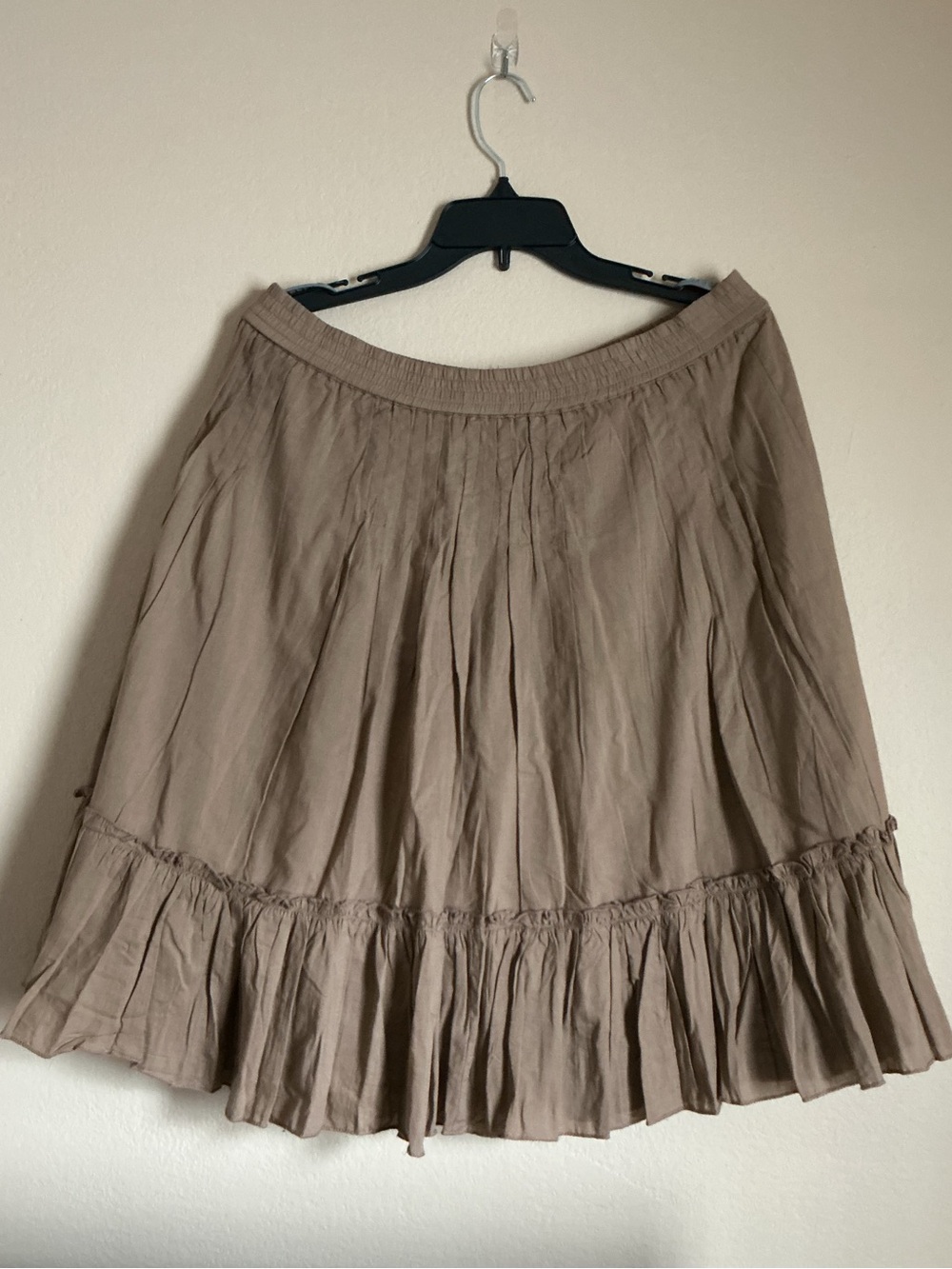 100% Cotton Ruffled A-Line Skirt in Taupe